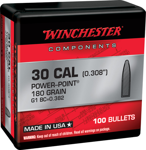 Winchester WB308P180X Centerfire Rifle Reloading Bullets 308Win 180gr Power Point 100-Count
