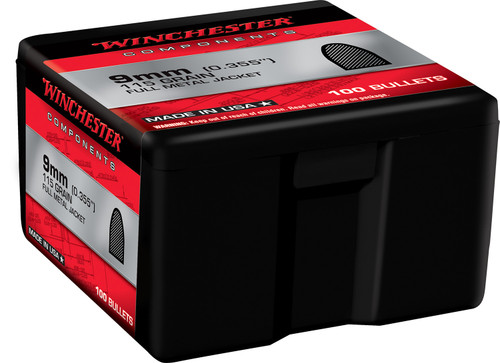 Winchester WB9FB115X Centerfire Handgun Reloading Bullets 9mm 115gr FMJ 100-Count
