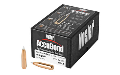 Nosler AccuBond 160 Grain 7MM .284 Cal Spitzer Boat Tail Rifle Bullets, Box of 50 54932