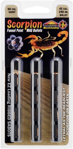 Harvester Scorpion 50 Cal 240gr .451 Funnel Point Crush Rib Sabot 12-Count