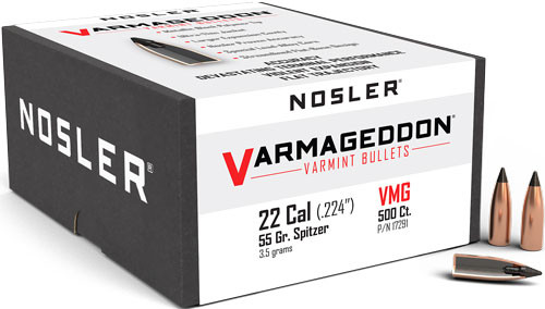 Nosler Varmageddon 55gr Tipped Flat Base .224 Bullets 500ct