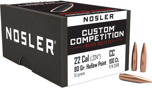 NOSLER BULLETS 22 CAL .224 80GR HP-BT CUSTOM COMP. 100CT_
