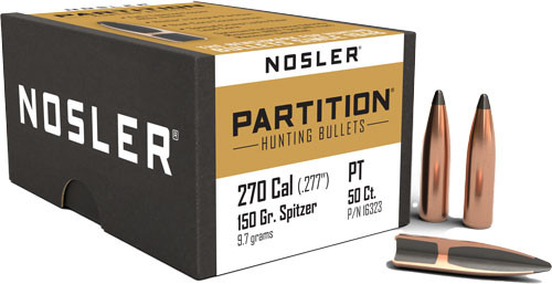Nosler Partition 150gr Spitzer .277 Reloading Bullets 50ct