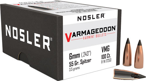 Nosler 6mm .243" 55gr Varmageddon Black Tip Bullets Box of 100