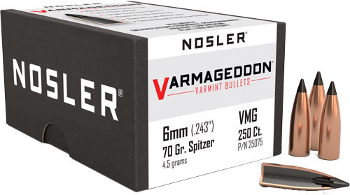 Nosler 6mm .243" 70gr Varmageddon Black Tip Bullets Box of 250