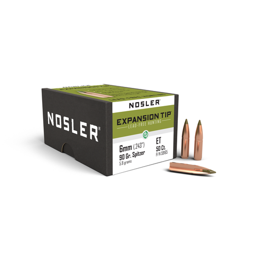 Nosler E-Tip .243" 90 gr Spitzer Lead-Free Rifle Bullets 50-Pack