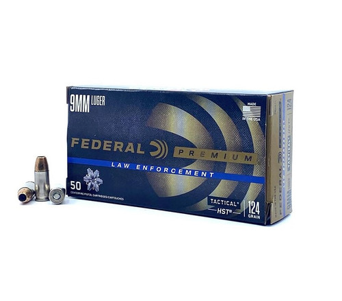 Federal, Law Enforcement , HST, 9MM, 124Gr, Jacketed Hollow Point, 50 Round Box