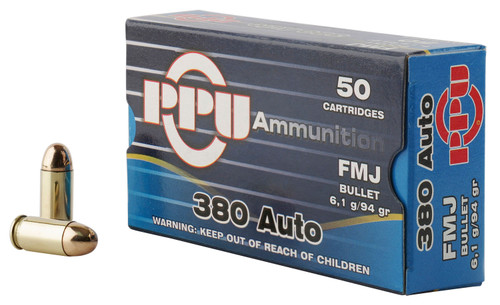 PPU PPH380AF Handgun 380 ACP 94 gr Full Metal Jacket (FMJ)