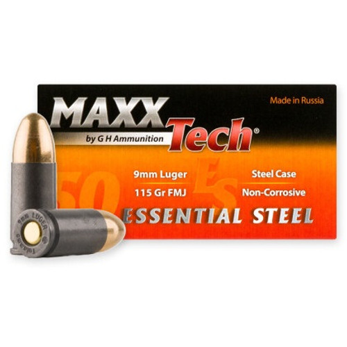 MaxxTech 9mm Essential Steel 115gr FMJ Ammo