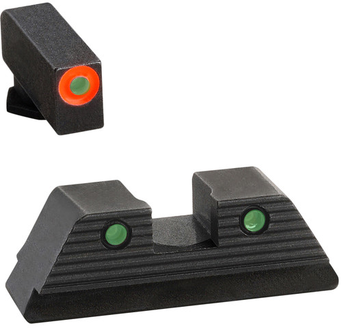 AmeriGlo GL816 Trooper Sight Set for Glock Green Tritium Orange Outline Front with Green Tritium Black Outline Rear