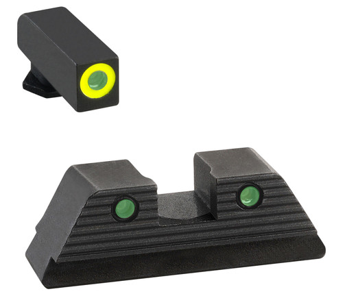 AmeriGlo GL819 Trooper Sight Set for Glock Green Tritium LumiGreen Outline Front and Green Tritium Rear