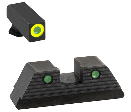 AmeriGlo GL820 Trooper Sight Set for Glock 10mm/.45/.357 Green Tritium LumiGreen Outline Front and Rear
