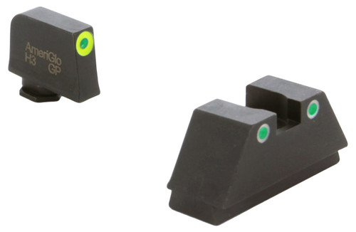 AmeriGlo GL333 Optic Compatible XL Tall Sight Set for Glock Green Tritium LumiGreen Front White Outline Rear