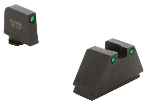 AmeriGlo GL815 Optic Compatible Sight Set for Glock 3XL Tall Green Tritium Black Outline Front & Green Tritium Black Outline Rear