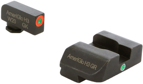 AmeriGlo GL203 i-Dot Tritium Night Sight Set for Glock 10mm/.45/.357 – Orange Outline Front, Green Tritium Rear