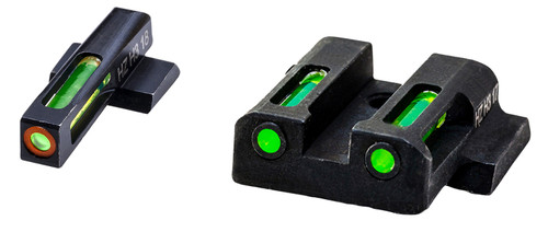 HiViz MPSN521 LiteWave H3 S&W Shield Sight Set - Green Tritium Orange Outline Front, Green Fiber Optic Rear
