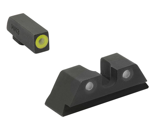 Meprolight Hyper-Bright Night Sight Set Yellow Outline Front/Green Tritium Rear Glock 17/19/22