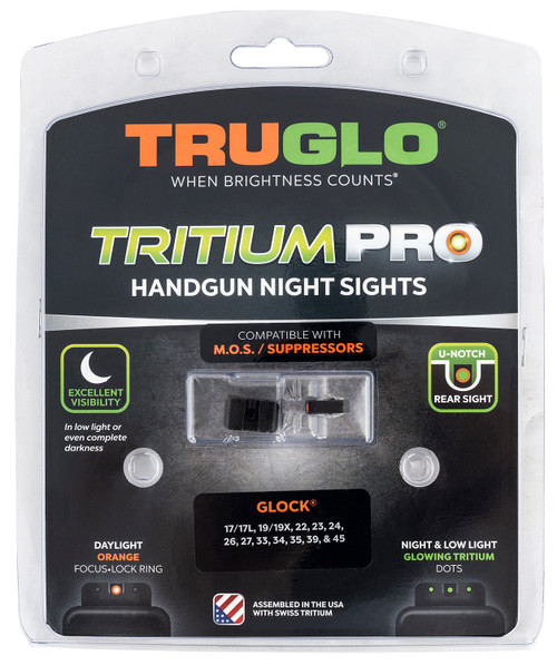 TruGlo TG231G1MC Tritium Pro Night Sight Set Green Tritium Orange Outline Front & Green Tritium Rear for Glock