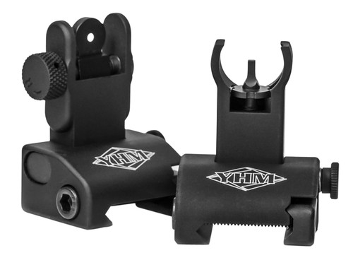 Yankee Hill 5040H QDS Quick Deploy Folding Sight Set Hooded Stem AR Platform Black Anodized