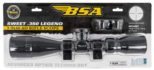 BSA Sweet 350 Legend 3-9x40mm AO Matte Black Riflescope with 30/30 Reticle and Weaver Rings