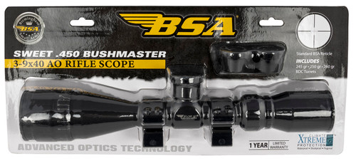 BSA 45039X40AOWRTB Sweet 450 Bushmaster Black Matte 3-9x40mm AO 1" Tube 30/30 Reticle