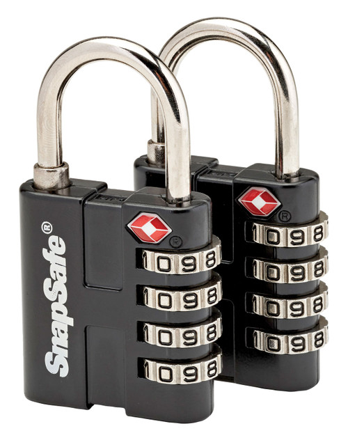SnapSafe 76020 TSA-Approved Resettable 4-Digit Combination Padlocks – 2 Pack