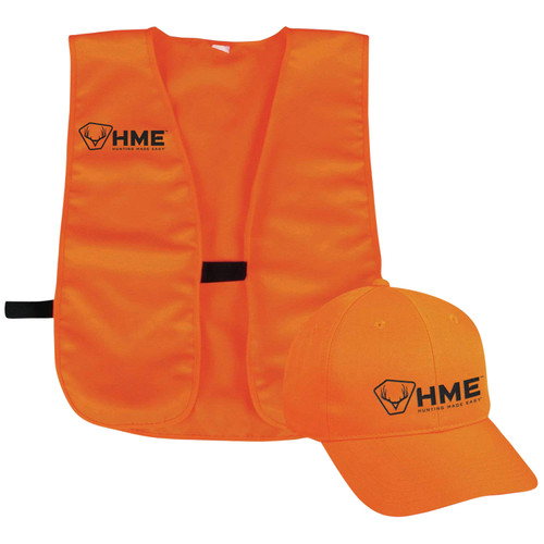 HME HMESFVHOR Safety Vest and Cap Set OSFA Blaze Orange Polyester with Hook-N-Loop Closure