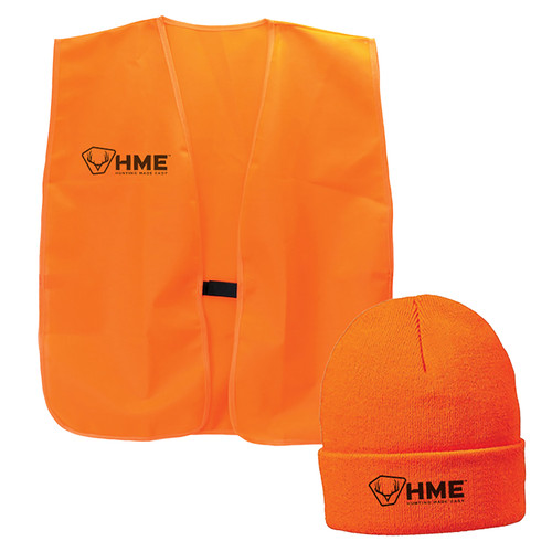 HME HMEVESTKCO Safety Vest and Beanie Set OSFA Blaze Orange Polyester Hook-N-Loop Closure