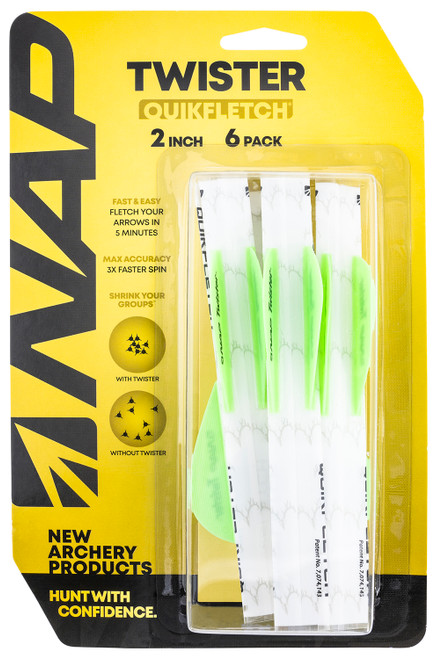 NAP Quickfletch Twister Arrow Fletching White/Green 6 Pack