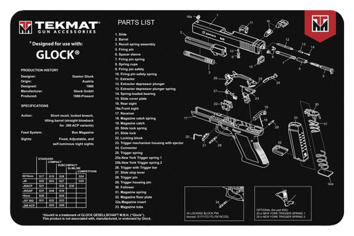 TekMat TEKR17GLOCK Glock Parts Diagram Cleaning Mat Black/White Rubber 11x17