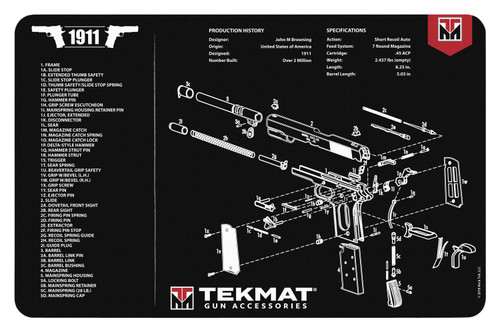 TekMat 1911 Parts Diagram Gun Cleaning Mat Black/White Rubber 11"x17"