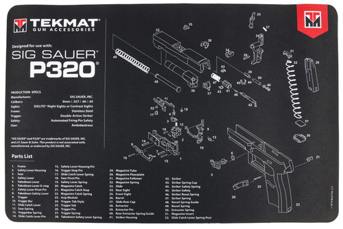 TekMat Sig Sauer P320 Gun Cleaning Mat 11"x17" Black/White Rubber with Parts Diagram