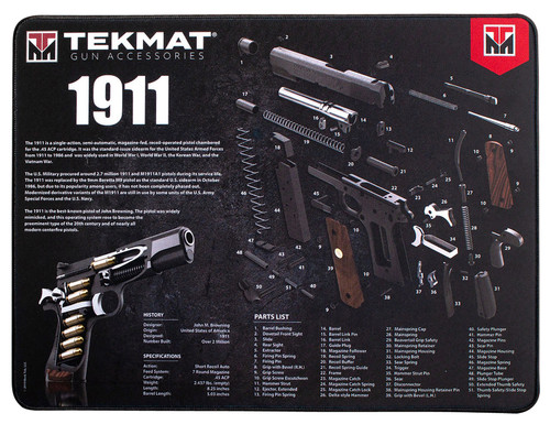 TekMat Ultra 20 1911 Gun Cleaning Mat Black/White Rubber 15"x20" with Parts Diagram