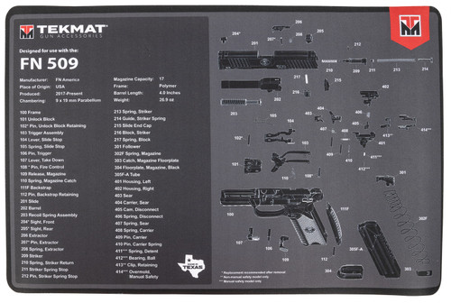 TekMat FN 509 Gun Cleaning Mat Black/Gray Rubber 11"x17" with Parts Diagram