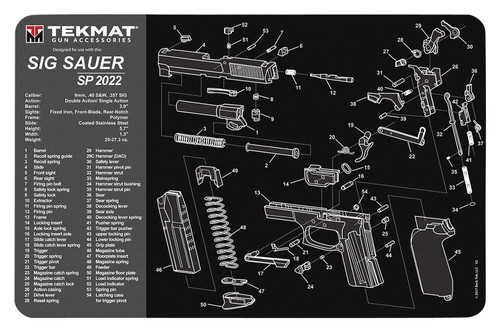 TekMat Sig Sauer SP2022 Gun Cleaning Mat Black/Gray Rubber 11"x17" with Parts Diagram