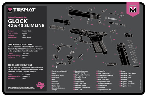 TekMat Glock Gen 3 Parts Diagram Cleaning Mat Pink Rubber 11"x17"