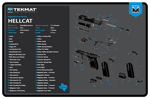 TekMat Springfield Armory Hellcat Parts Diagram Cleaning Mat Black/Blue/White Rubber 11"x17"