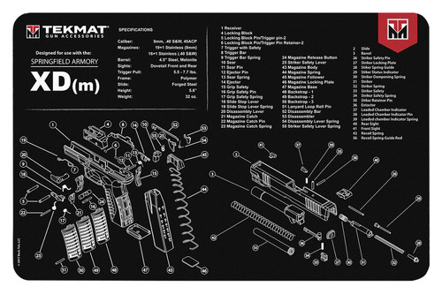 TekMat Springfield Armory XDm Gun Cleaning Mat 11"x17" Black/White Rubber with Parts Diagram