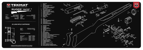 TekMat Ruger 10/22 Rifle Cleaning Mat 12"x36" Black/White Rubber with Parts Diagram