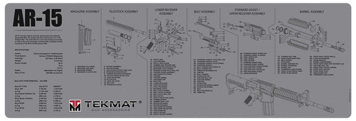 TekMat AR-15 Rifle Cleaning Mat 12"x36" Gray Rubber with Parts Diagram