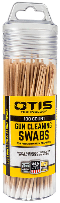 Otis FG241100 Gun Cleaning Swabs Cotton/Wood 6" Long 100 Pack with Reusable Storage Tube