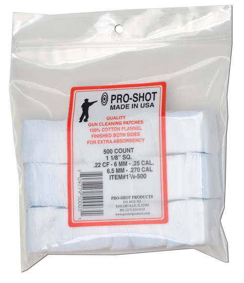 Pro-Shot 118500 Cleaning Patches .22/.270 Cal 1.125" Square Cotton Flannel 500 Pack