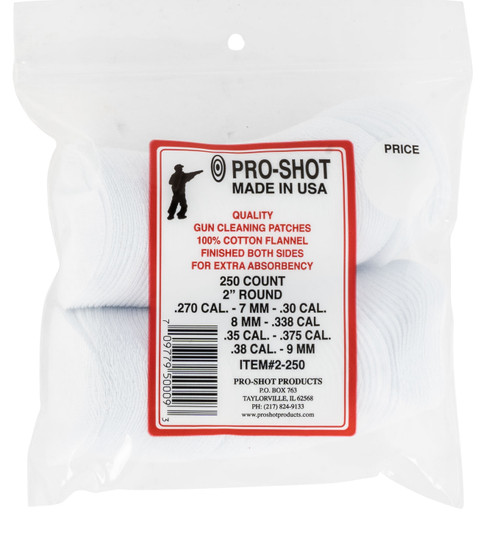 Pro-Shot 2250 .270-.38 Cal Round Cotton Flannel Cleaning Patches 2" 250 Pack