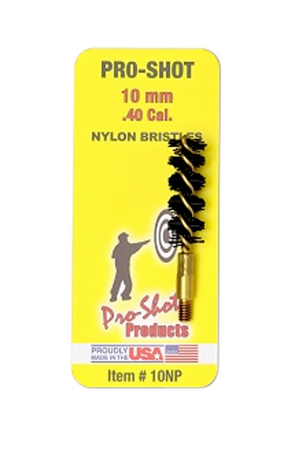 Pro-Shot 10NP Nylon Bore Brush .40/10mm Cal Pistol #8-32 Thread Brass Core