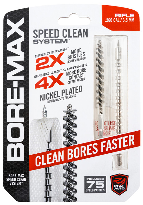 Real Avid Bore-Max Speed Clean Upgrade Set 6.5mm Rifle with Nickel-Plated Jag and Brush
