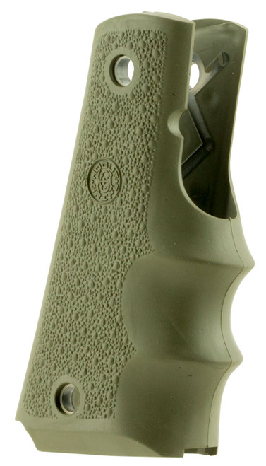Hogue 45001 OverMolded Cobblestone OD Green Rubber Grip with Finger Grooves for 1911 Government