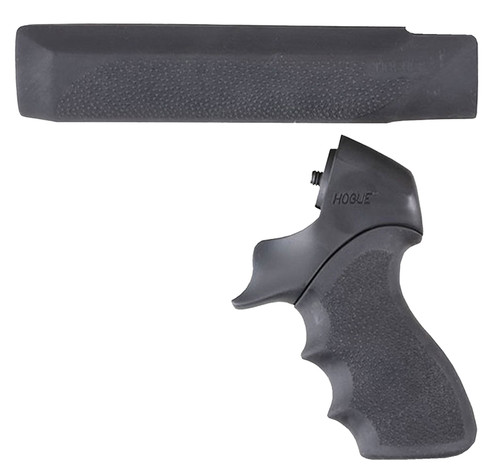 Hogue 05015 OverMolded Tamer Pistol Grip & Forend Black Rubber with Finger Grooves for Mossberg 500 12 Gauge