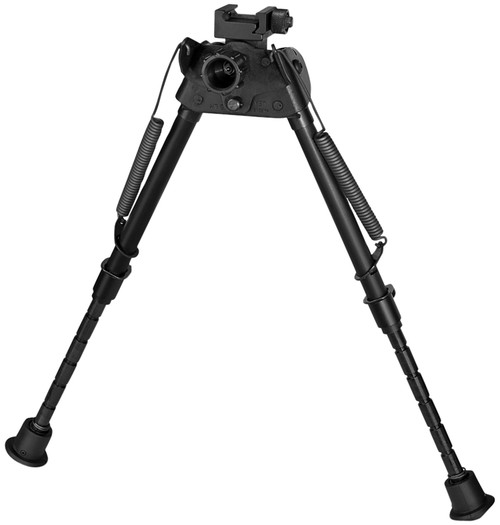 Harris Bipods S-LMP Swivel L Picatinny Bipod, 9-13", Notched Legs, Black Steel/Aluminum, Rubber Feet