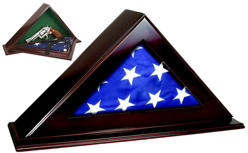 Peace Keeper Patriot Flag Concealment Case Mahogany Wood 1 Handgun 22"x4.25"x11.5"