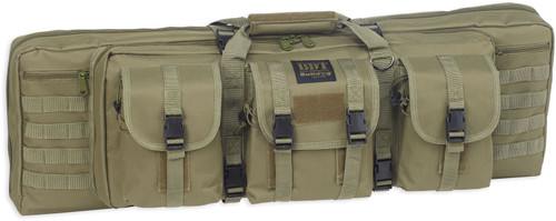 Bulldog BDT6037G Tactical Double Rifle Case 37" Green Nylon with 3 Accessory Pockets and Lockable Zippers